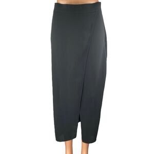 Zara Women's Black Faux Wrap Zip High Waisted Split Pencil Midi Skirt Size S